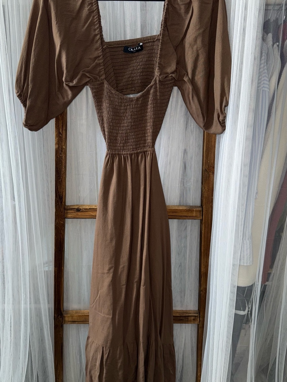 CAMAR Brown Puff-Sleeve Maxi Dress